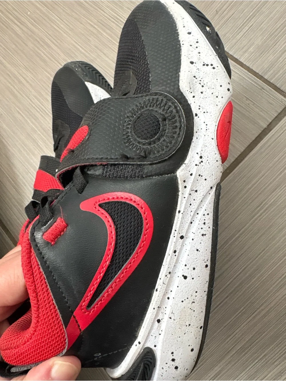 Nike Black and Red Kids' Athletic Sneakers with Velcro Strap